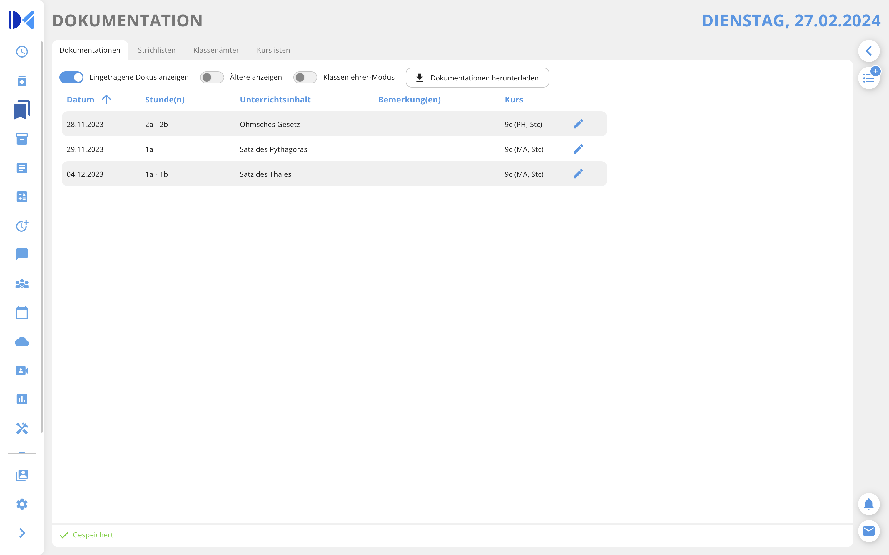 Unterrichtsdokumentation
